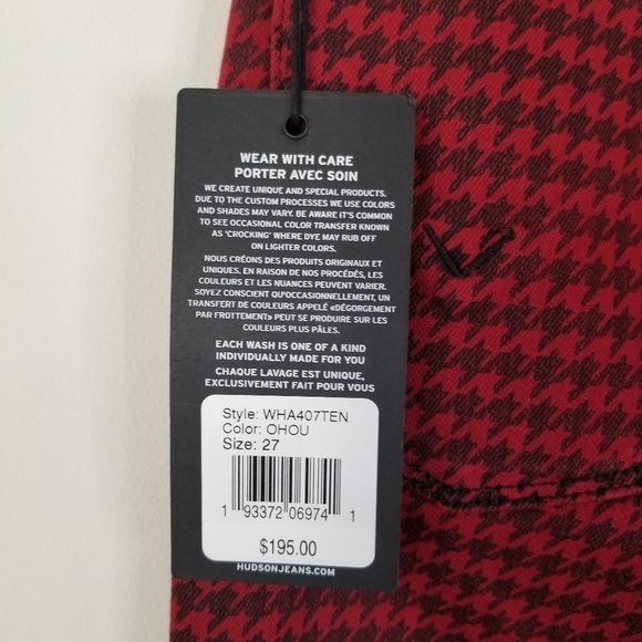 NWT Hudson Barbara High Waist Super Skinny Ankle Jeans Oxblood Houndstooth 27 - Picture 13 of 14